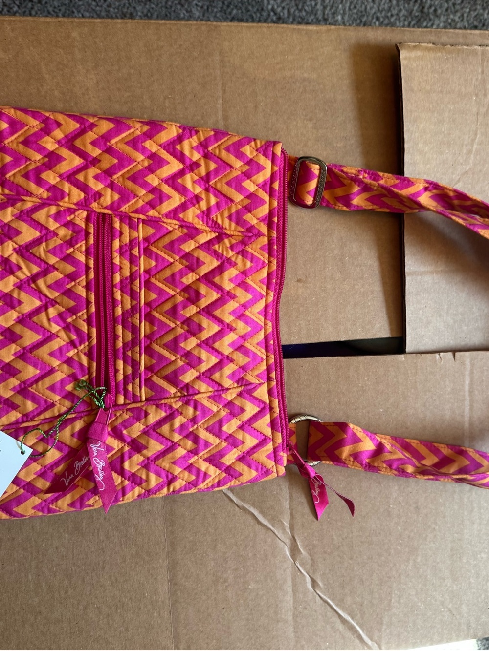 Vera Bradley Vibrant Pink & Orange Zigzag Crossbody Tote
